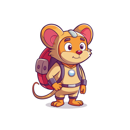 Cartoon mouse astronaut with backpack, isolated on white backgroundのイラスト素材
