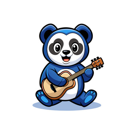 Cute blue panda playing guitar in cartoon style imageのイラスト素材