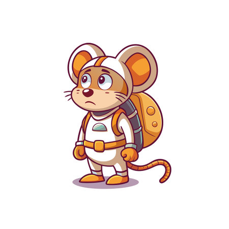 Mouse astronaut cartoon illustration, looking upwards, with backpackのイラスト素材