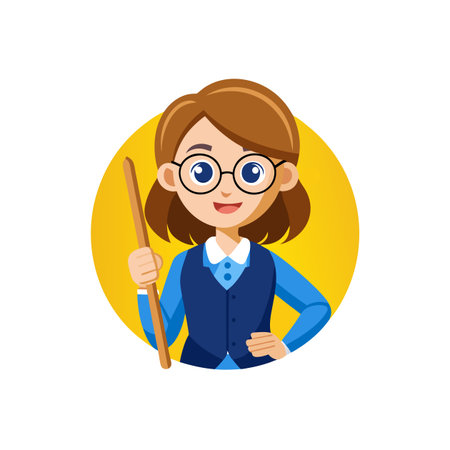 Cartoon style teacher with pointer and circle backgroundのイラスト素材