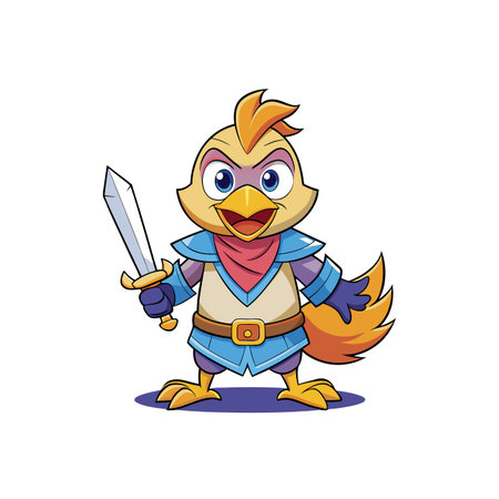 Cartoon Bird Knight Character with Sword Illustration Designのイラスト素材