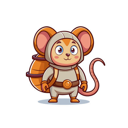 Cartoon mouse in space suit with barrel backpack illustrationのイラスト素材