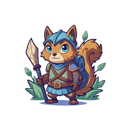 Cartoon squirrel character knight ready for fantasy adventureのイラスト素材