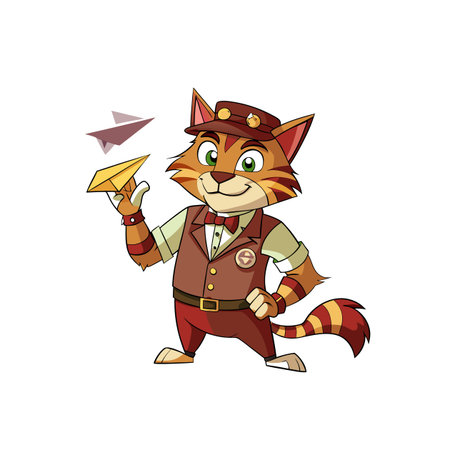 Cartoon tabby cat character with paper airplanes illustration designのイラスト素材