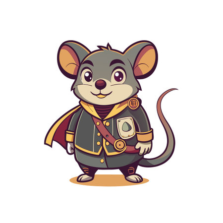 Cartoon mouse wearing a military uniform and capeのイラスト素材