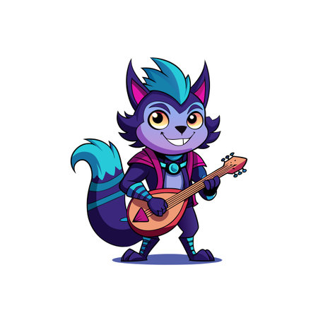 Cartoon fox character playing lute instrument illustration designのイラスト素材