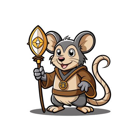 Cartoon mage mouse holding golden staff with diamondのイラスト素材