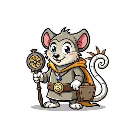 Cartoon Mouse Wizard Illustration on a White Backgroundのイラスト素材