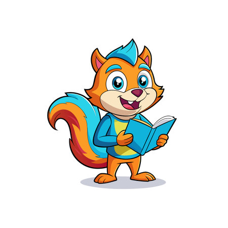 Cartoon Squirrel Reading Book Illustration on White Backgroundのイラスト素材