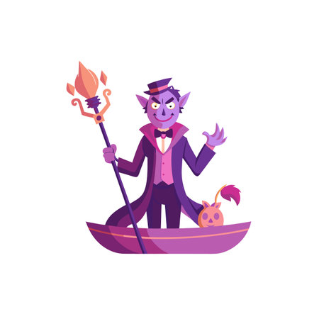 Cartoon vampire with scepter in bowl halloween vector imageのイラスト素材