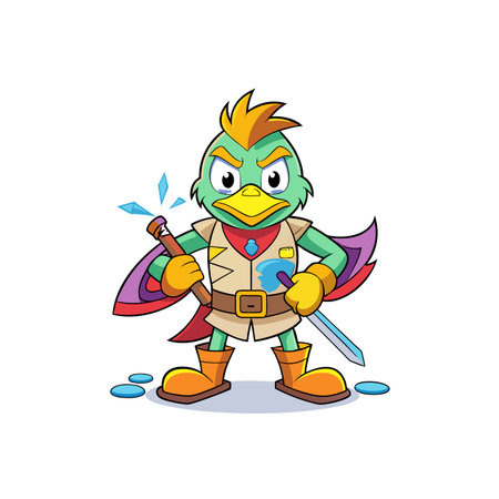 Cartoon bird character standing confidently with a determined lookのイラスト素材
