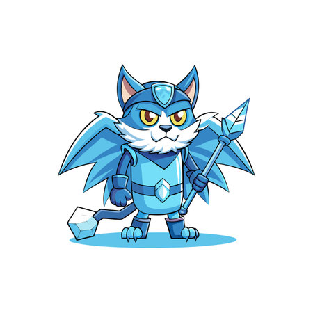 Cartoon illustration of an armored ice cat warrior characterのイラスト素材