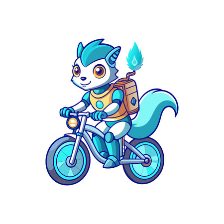 Cute cartoon robot skunk riding a bicycle illustrationのイラスト素材