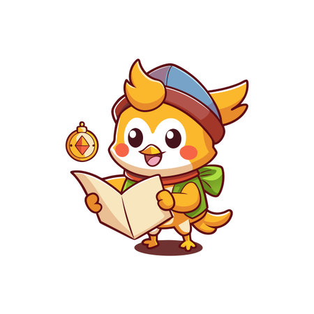 Cartoon bird reading music with Christmas ornament illustrationのイラスト素材