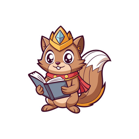 Cartoon squirrel king reading a book, illustrationのイラスト素材