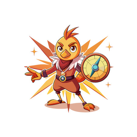 Cartoon chick with compass ready for adventure travelのイラスト素材