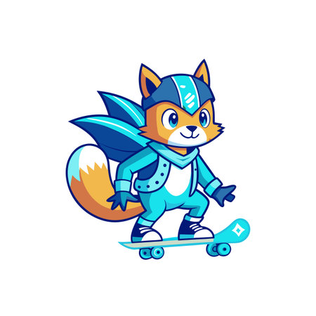 Stylized fox character skateboarding with helmet and cape illustrationのイラスト素材