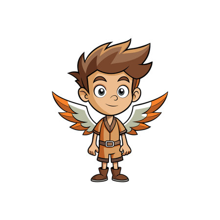 Cartoon boy with wings illustration, fantasy character designのイラスト素材
