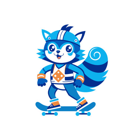 Cartoon raccoon skater riding skateboard on white background artのイラスト素材