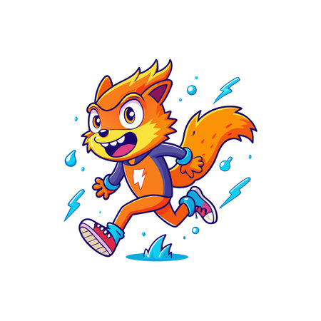 Cartoon fox running at high speed with dynamic elementsのイラスト素材