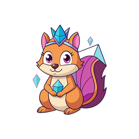 Cute cartoon squirrel with crown and gemstone illustrationのイラスト素材