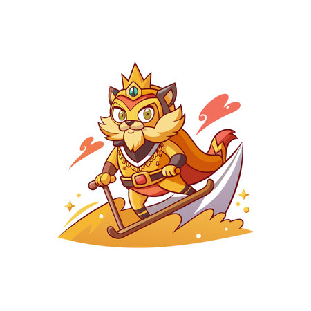 Cartoon king cat surfing on white background illustrationのイラスト素材