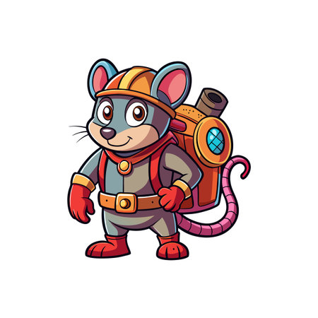 Cartoon mouse character wearing adventure gear standing confidentlyのイラスト素材