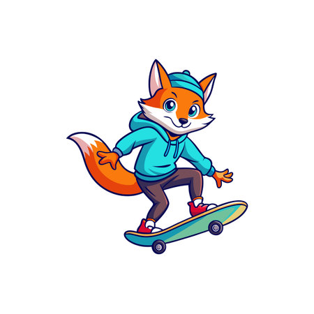 Cartoon fox character on a skateboard illustration designのイラスト素材