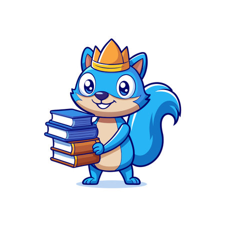 Cartoon squirrel king carrying books with friendly happy expressionのイラスト素材