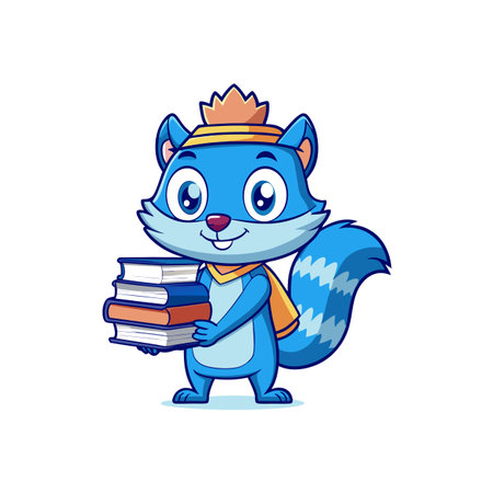 Cute blue squirrel with books education learning cartoon characterのイラスト素材