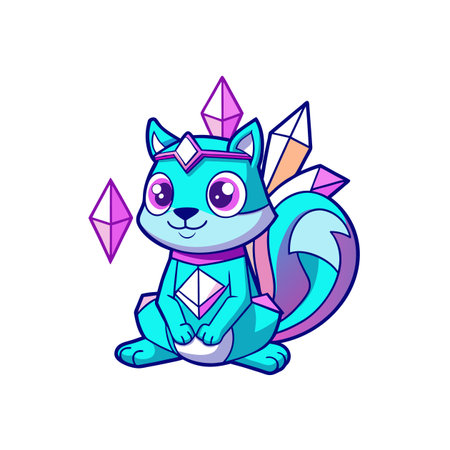 Cute cartoon squirrel character with crystals on white backgroundのイラスト素材