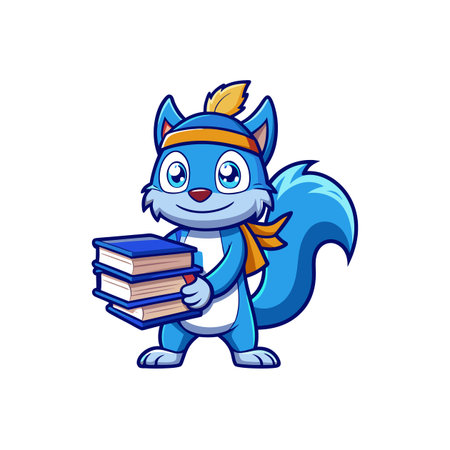 Cartoon squirrel mascot carrying books against white backgroundのイラスト素材