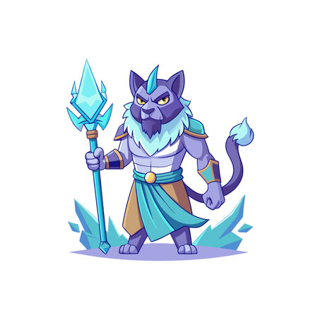 Stylized Cartoon Wolf Warrior with Ice Spear Character Designのイラスト素材