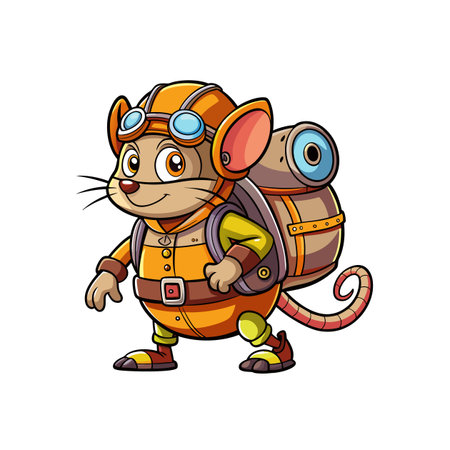 Adventurous Mouse Cartoon Character Walking with Backpack and Gogglesのイラスト素材