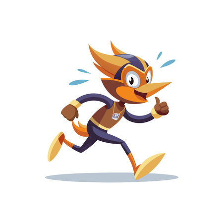 Cartoon bird mascot running and giving a thumbs upのイラスト素材
