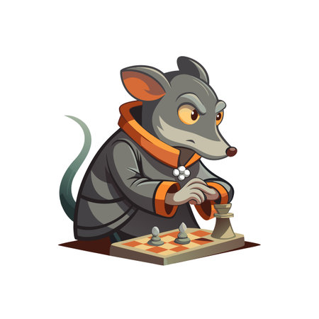 Cartoon rat playing chess, strategy and intelligence concept artのイラスト素材