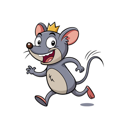 Cartoon mouse character wearing a crown running happilyのイラスト素材