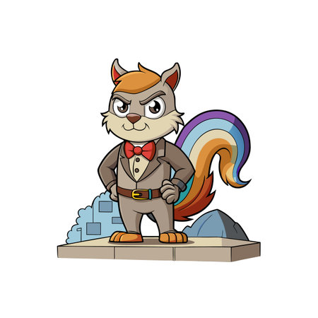 Cartoon squirrel in a suit with rainbow tail illustrationのイラスト素材
