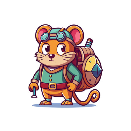 Cartoon mouse adventurer with backpack and goggles illustrationのイラスト素材