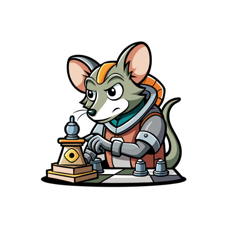 Mouse playing chess with a determined gaze illustration artのイラスト素材