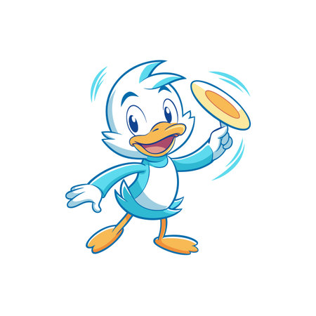 Cartoon Duck Character Spinning a Plate on White Backgroundのイラスト素材