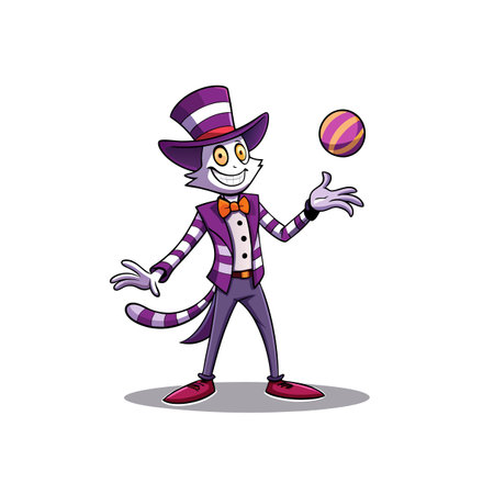 Cartoon cat in formal attire juggling a striped ballのイラスト素材