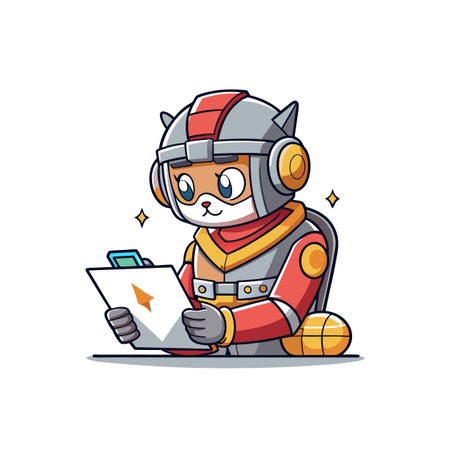 Cartoon cat astronaut character taking notes, vector illustration artのイラスト素材
