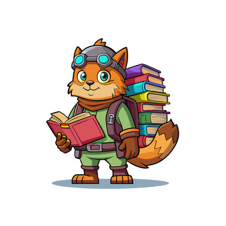 Fox character with books cartoon illustration vector design assetのイラスト素材
