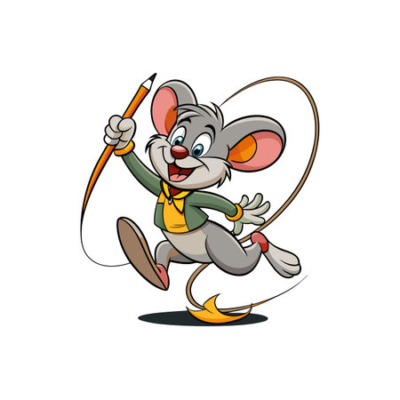 Cartoon mouse character with pencil ready for drawing activityのイラスト素材