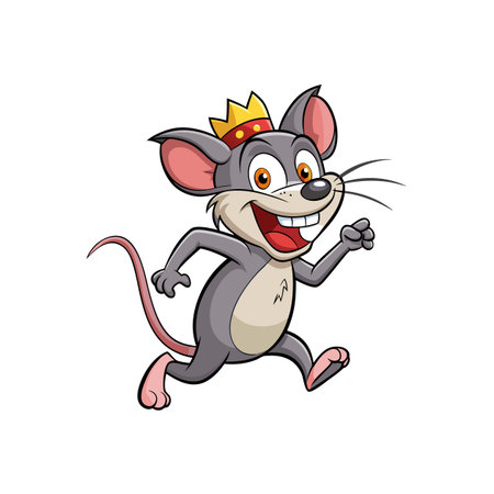 Cartoon mouse king running happily with a big smileのイラスト素材