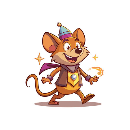 Cartoon Mouse Character with Party Hat and Magic Swirlのイラスト素材
