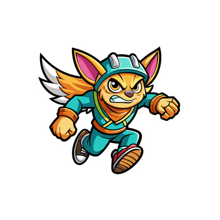 Determined cartoon fox character sprinting forward with focused expressionのイラスト素材