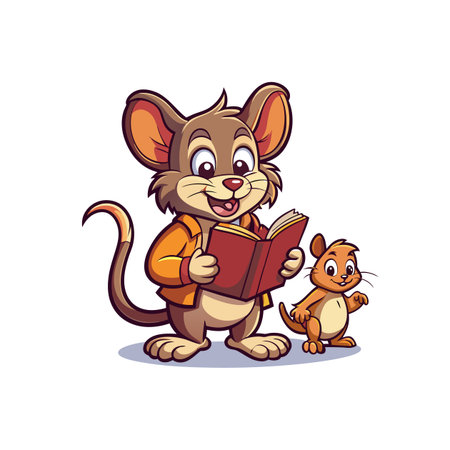 Cartoon mouse reading a book with friend alongsideのイラスト素材