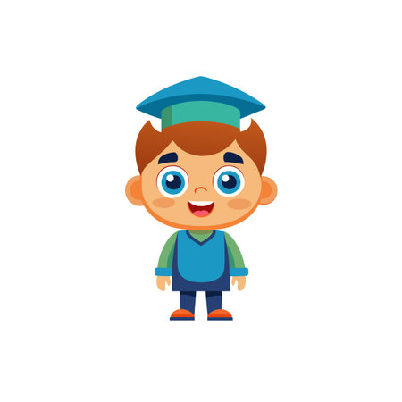 Cartoon boy wearing graduation cap on white background illustrationのイラスト素材